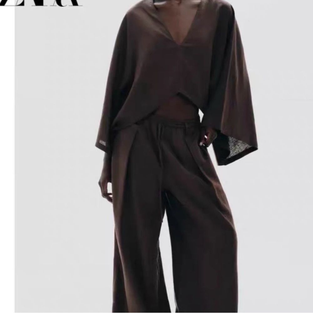 Zara linen brown poncho top new with tags